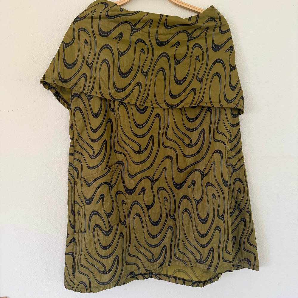 Megan Brogden Studio Olive Green Swirl Print Draped Collar Mini Dress Large